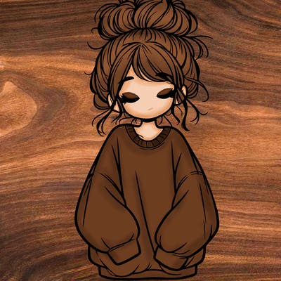 girl with baggy sweatshirt and messy bun