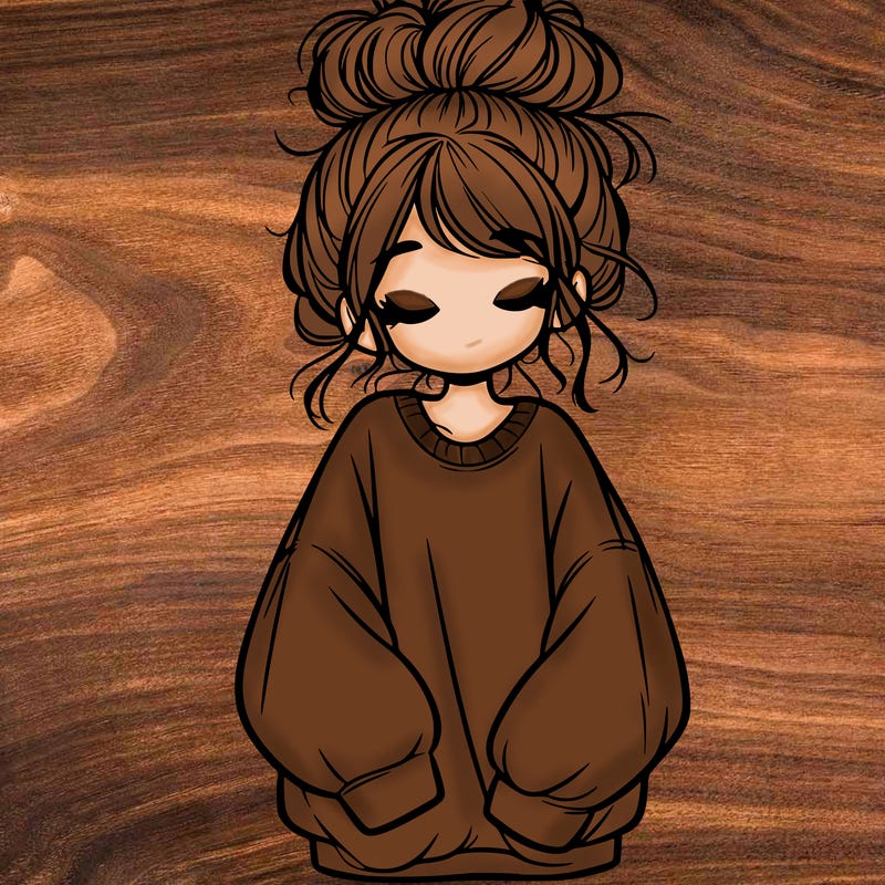 girl with baggy sweatshirt and messy bun