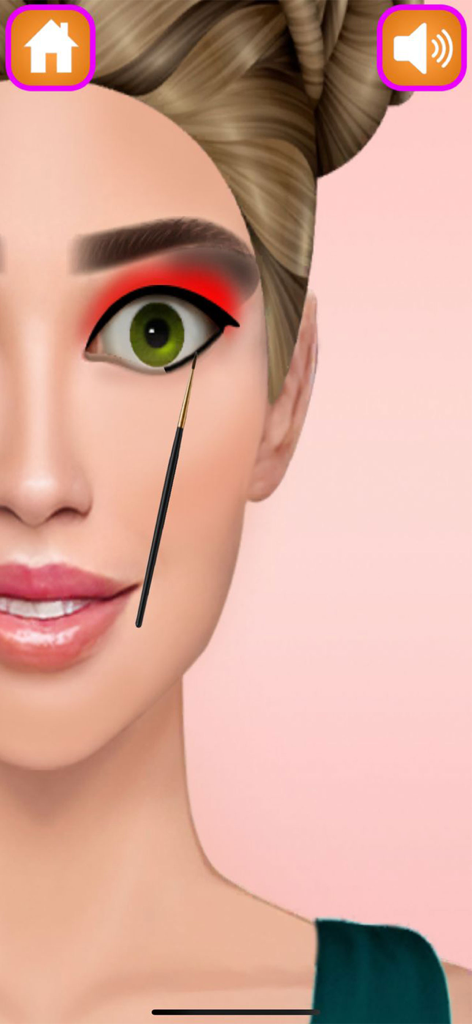Halloween Makeup Salon Game - A close up of applying black eyeliner to a character with red and black eye makeup in the Halloween Makeup Salon Game.
