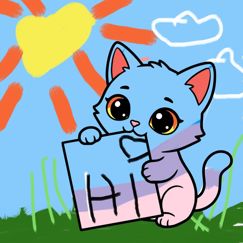 a small cat with a blank sheet of paper in its hand. the cat is sooooooo cute!