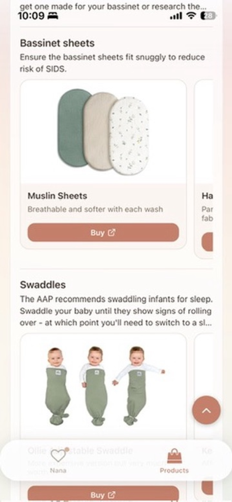 Nana Baby App - Curated baby product recommendations for bassinet sheets and swaddles on the Nana Baby App.