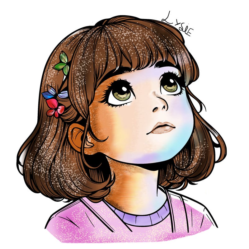 realistic girl looking up
