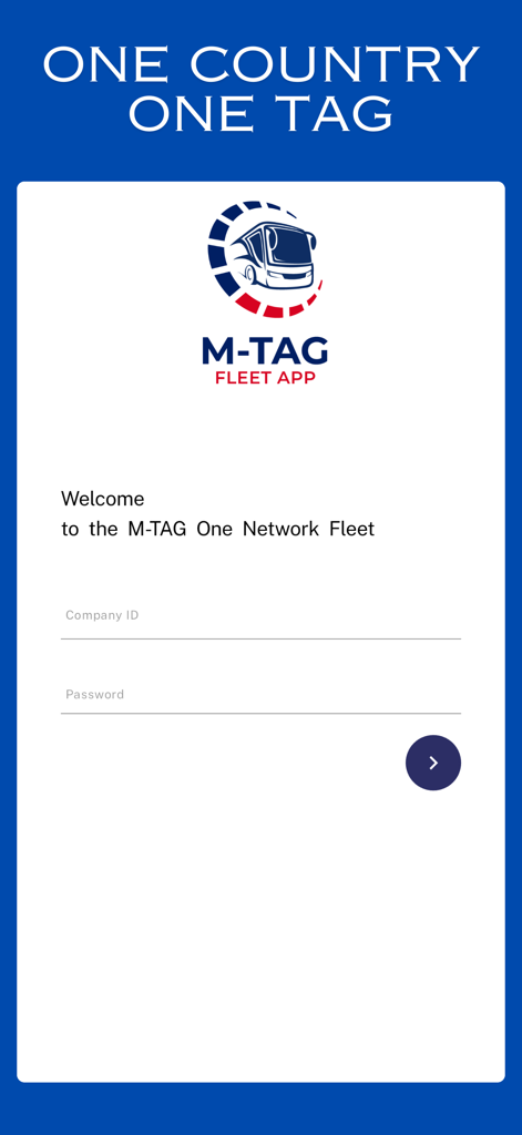 M-TAG Fleet - M-TAG Fleet app login screen with fields for company ID and password