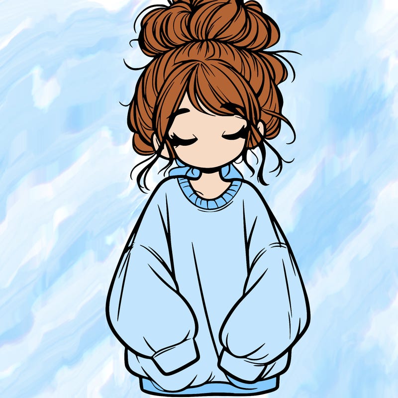 girl with baggy sweatshirt and messy bun
