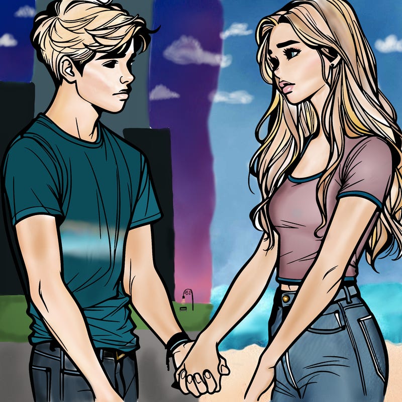 realistic teen couple holding hands