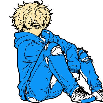a male hoddie ripped jeans messy hair anime