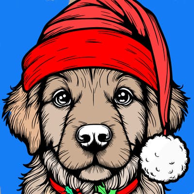 realistic dog with a christmas hat