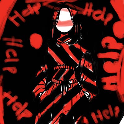 realistic girl faceless with baggy pants and a crop top