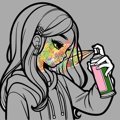 a realistic girl spray painting
