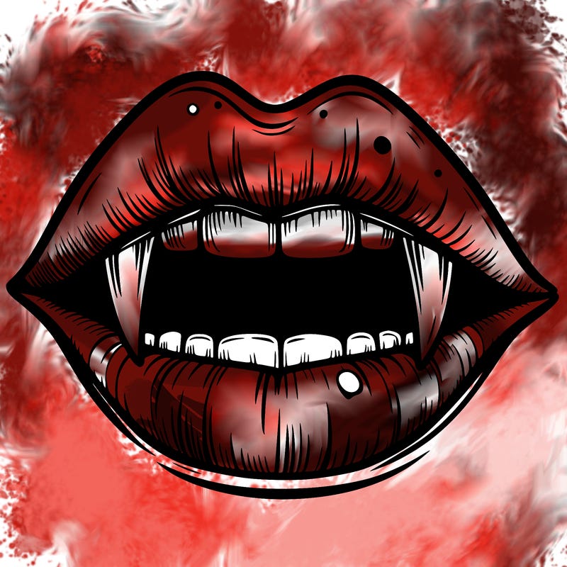 lips with vampire teeth