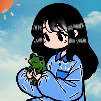 girl with long hair and a oversized shirt. and she is holding a frog