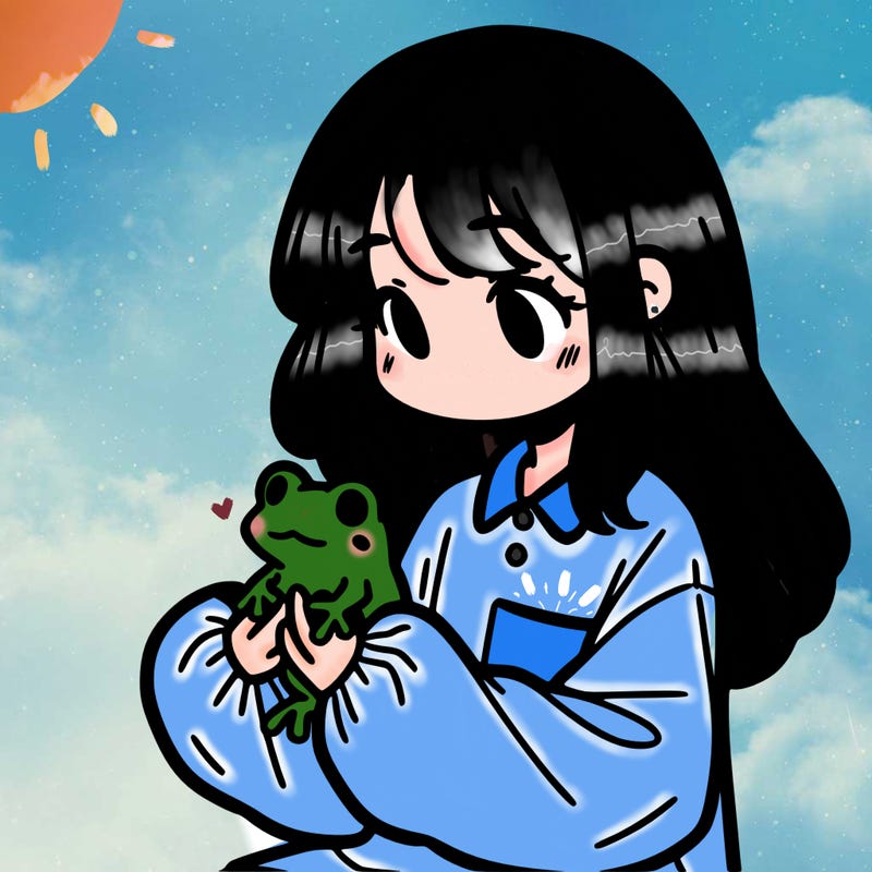 girl with long hair and a oversized shirt. and she is holding a frog