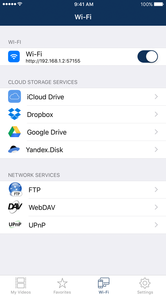 AVPlayer for iPhone - AVPlayer for iPhone Wi-Fi transfer and cloud storage sync menu