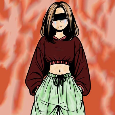 realistic girl faceless with baggy pants and a crop top