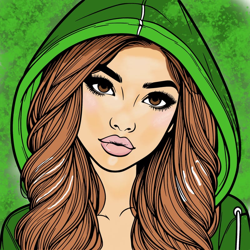 realistic beautiful girl with a hood on
