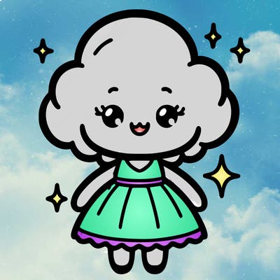 a cute cloud girl wearing a dress