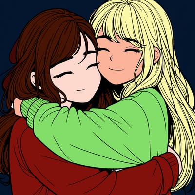 realistic two girls hugging