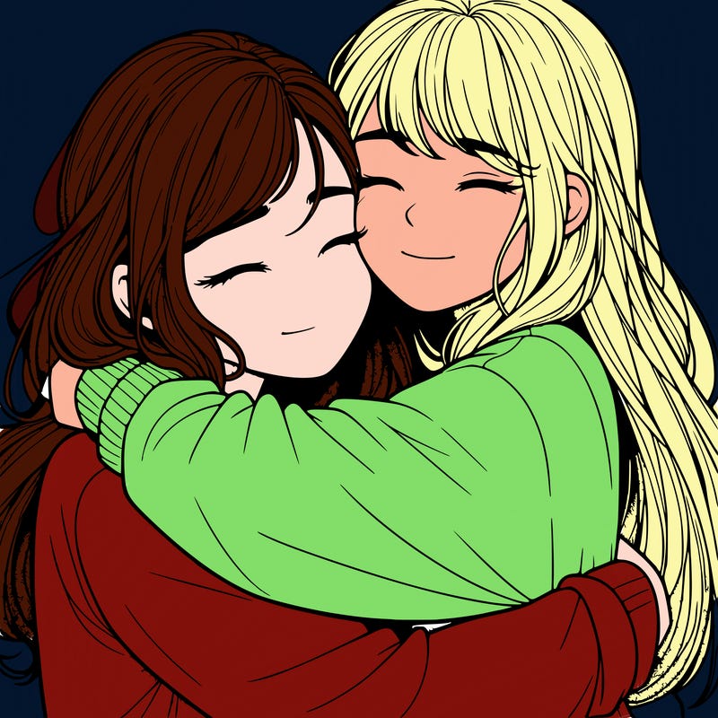 realistic two girls hugging