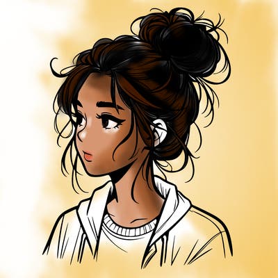 realistic teenage girl with a messy bun
