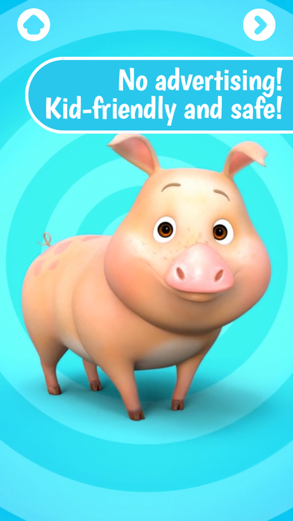 Farm Animals by Dave and Ava - Cute 3D pig character from Dave and Ava farm app highlighting its safe and ad-free environment