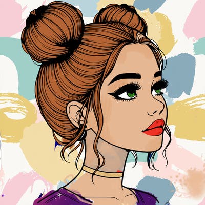 realistic girl with buns on the top of her head
