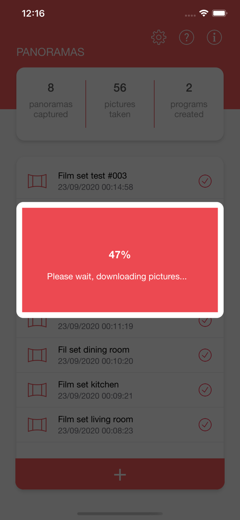 HDRI - A progress bar showing the download of 360 degree photos in the HDRI app