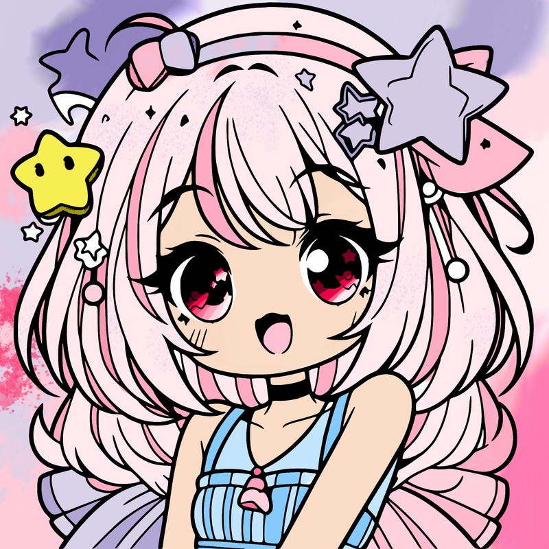 cute anime girl with star accessories