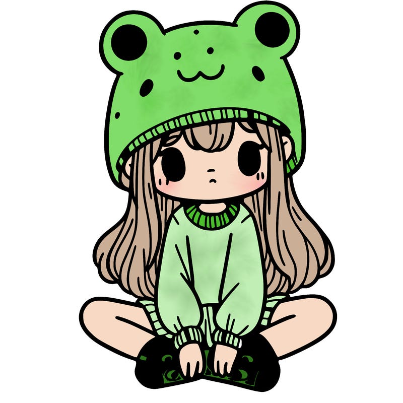 a girl wearing a frog hat and some frog socks