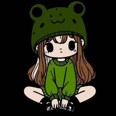 a girl wearing a frog hat and some frog socks