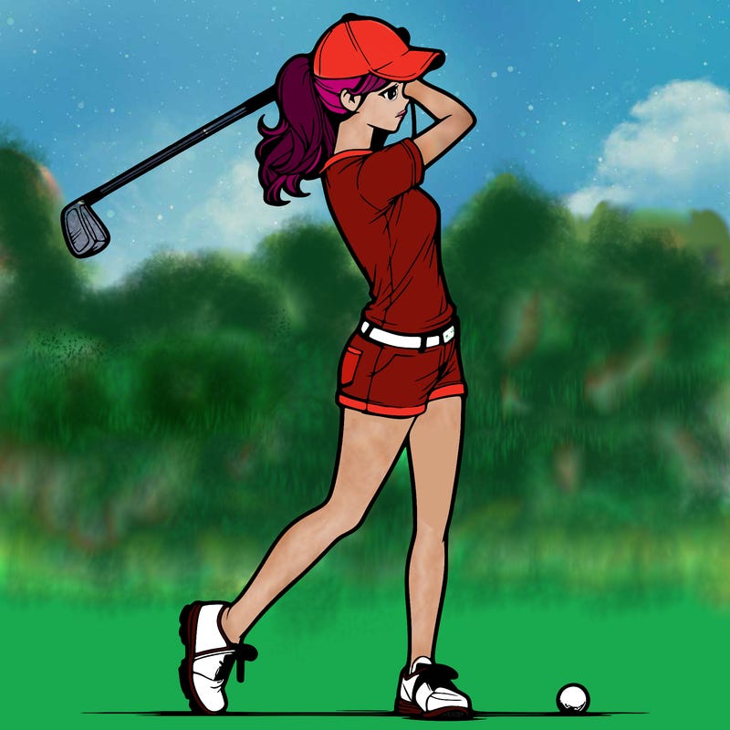 realistic girl playing golf