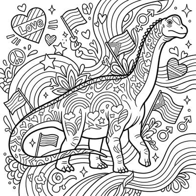 Unleash your creativity with this unique Camarasaurus coloring page, specially designed for teens. Celebrate Pride Month by bringing this magnificent dinosaur, adorned with vibrant symbols of love and diversity, to life with your favorite colors.