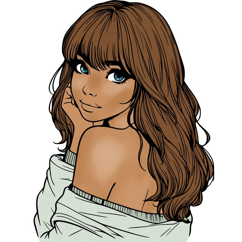 realistic girl with bangs looking over her shoulder