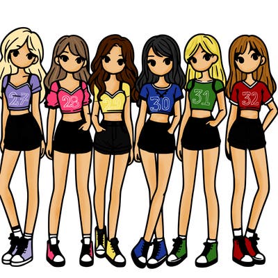a group of girls wearing crop tops and shorts