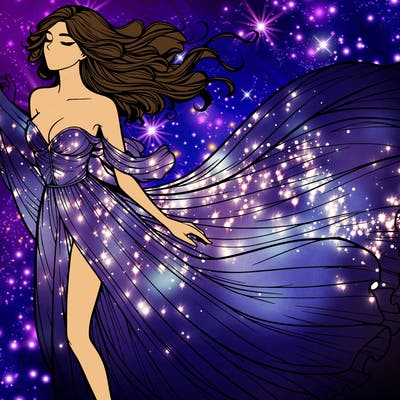 realistic woman in dress flowing the the wind