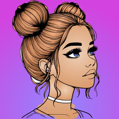 realistic girl with buns on the top of her head