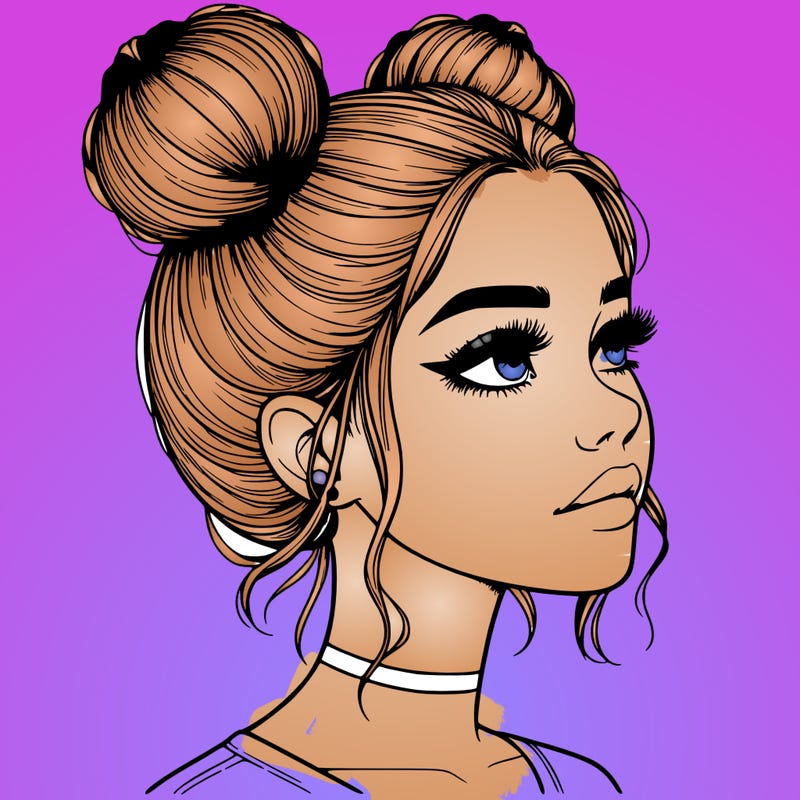 realistic girl with buns on the top of her head