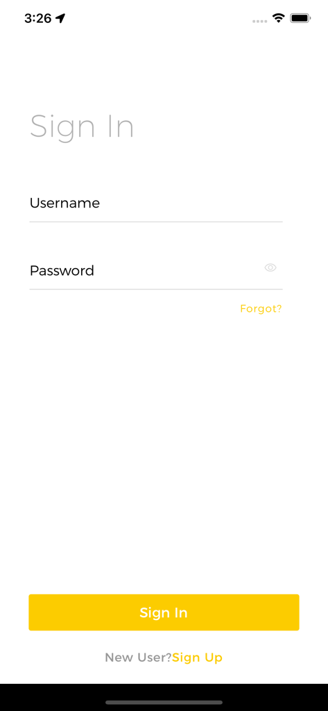 Rapido Rider - Pantalla de inicio de sesión de la aplicación Rapido Rider con campos de nombre de usuario y contraseña y un botón de inicio de sesión amarillo