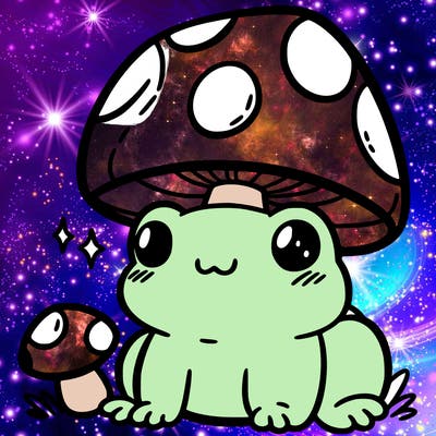 a cute frog with a mushroom hat