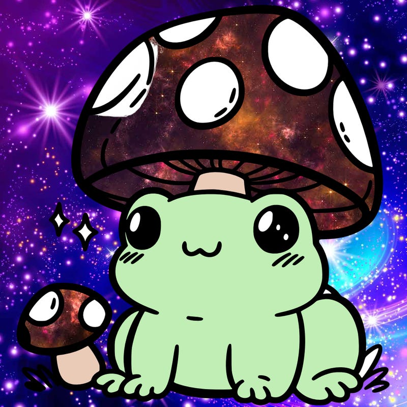 a cute frog with a mushroom hat