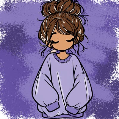 girl with baggy sweatshirt and messy bun