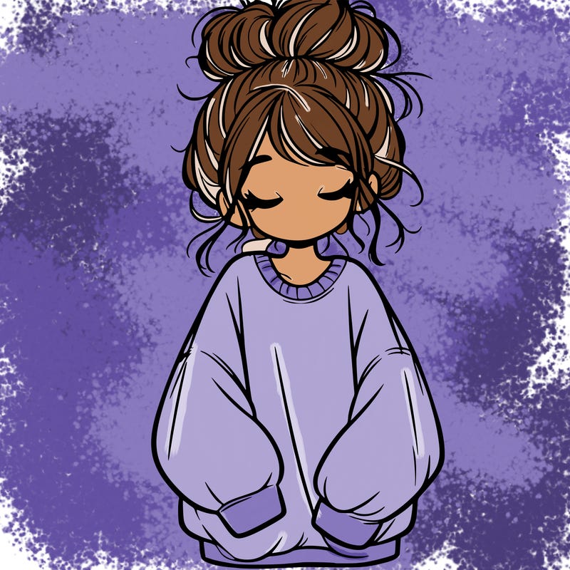 girl with baggy sweatshirt and messy bun