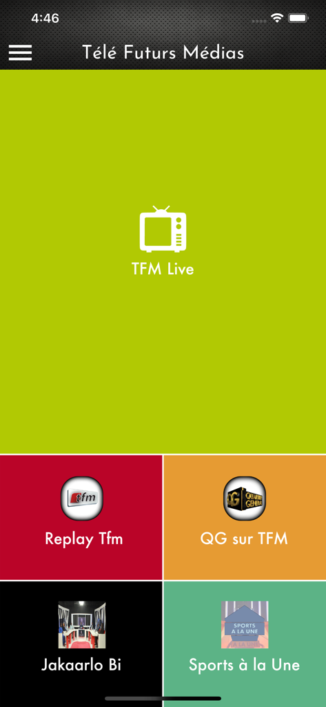 GFM & Vous - GFM & Vous app menu for TFM live TV and program replays