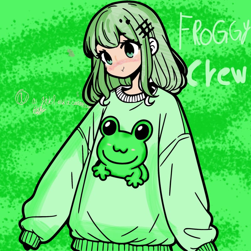 girl wearing frogging sweatshirt