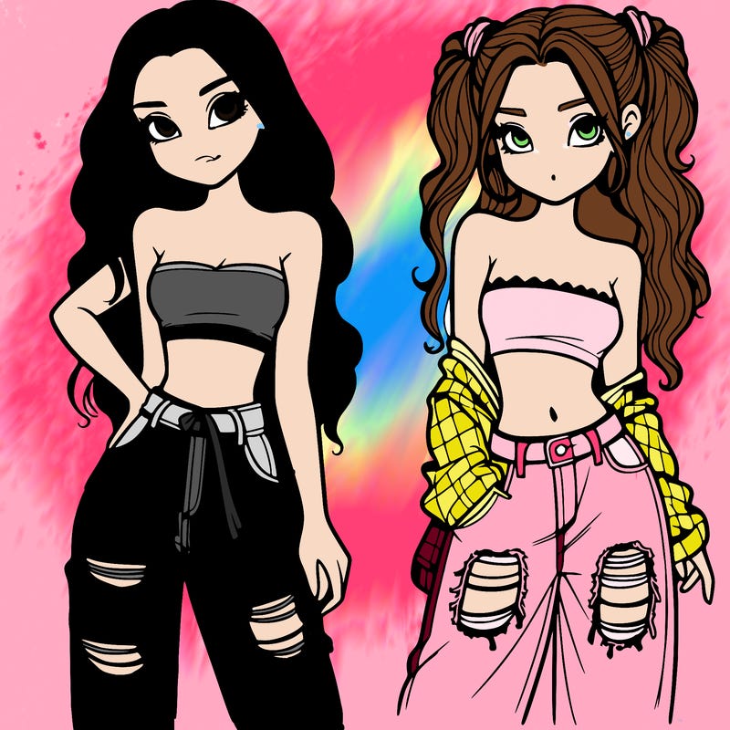 2 girls in crop tops and baggy jeans ripped