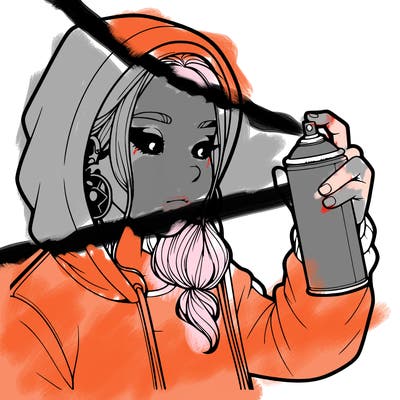 a realistic girl, spray painting