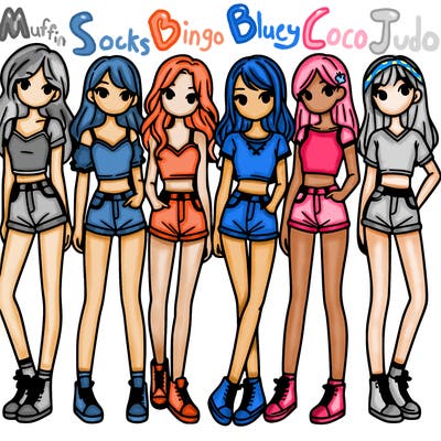 a group of girls wearing crop tops and shorts