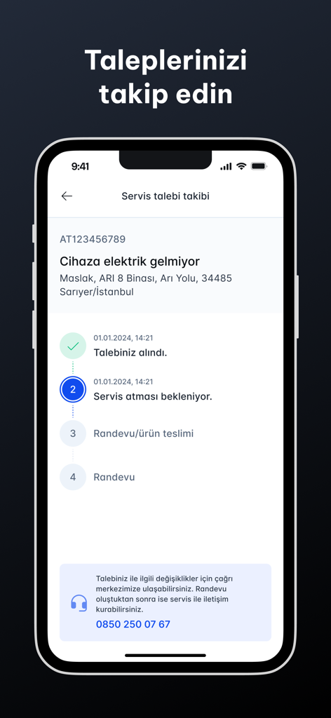 fito - Interface of the fito app showing a timeline and status updates for a POS terminal service request