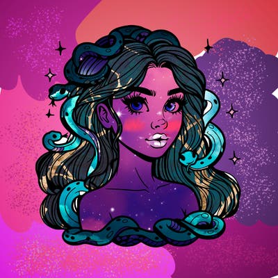 realistic girl with snakes as hair