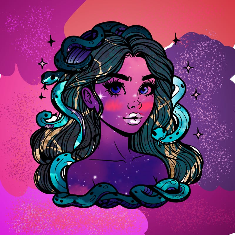 realistic girl with snakes as hair