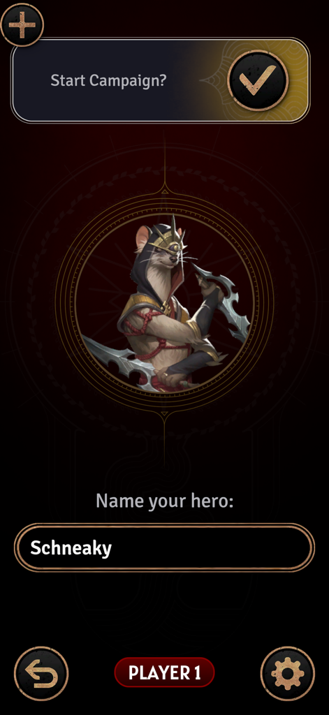 A hero naming screen in the Sunderfolk Controller app featuring an anthropomorphic ferret character